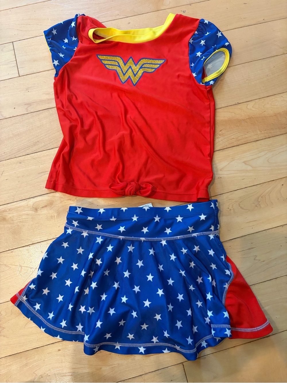 Wonder Girl Red and Blue Star Kids 2 piece bathing suit